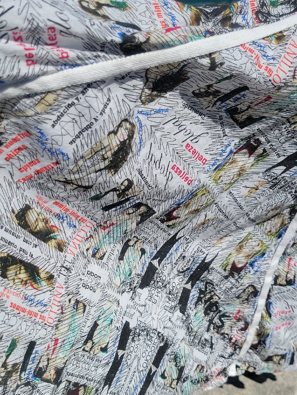 Desigual Newspaper Print Midi Skirt Paneled Y2K Novelty Graphic A-Line M/L - Picture 9 of 13